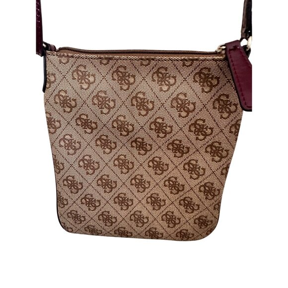 Guess Crossbody Bag With Monogram Logo Print Zip Closure & Adjustable Strap Tan - Picture 5 of 12